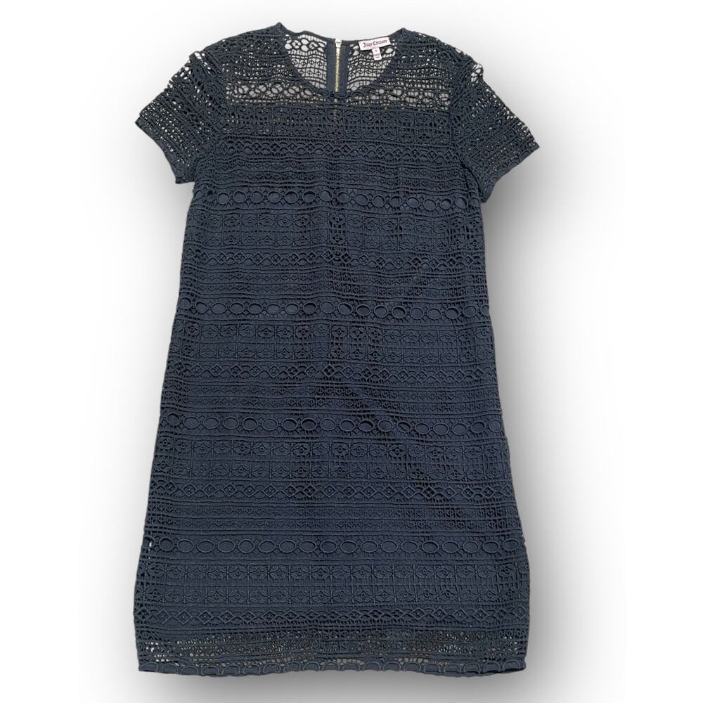 Juicy Couture Dress Size 4 Black Lace Overlay Lined Cap Sleeve Zip Back 17”x34”